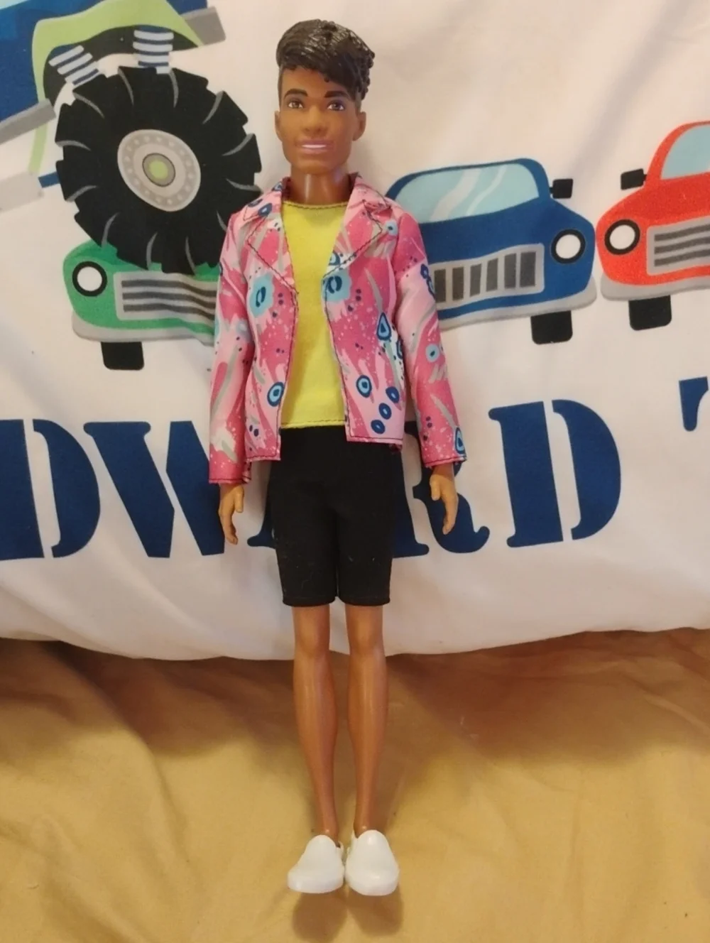 Mattel Ken-Style Doll with Pink Patterned Jacket and Yellow Tee